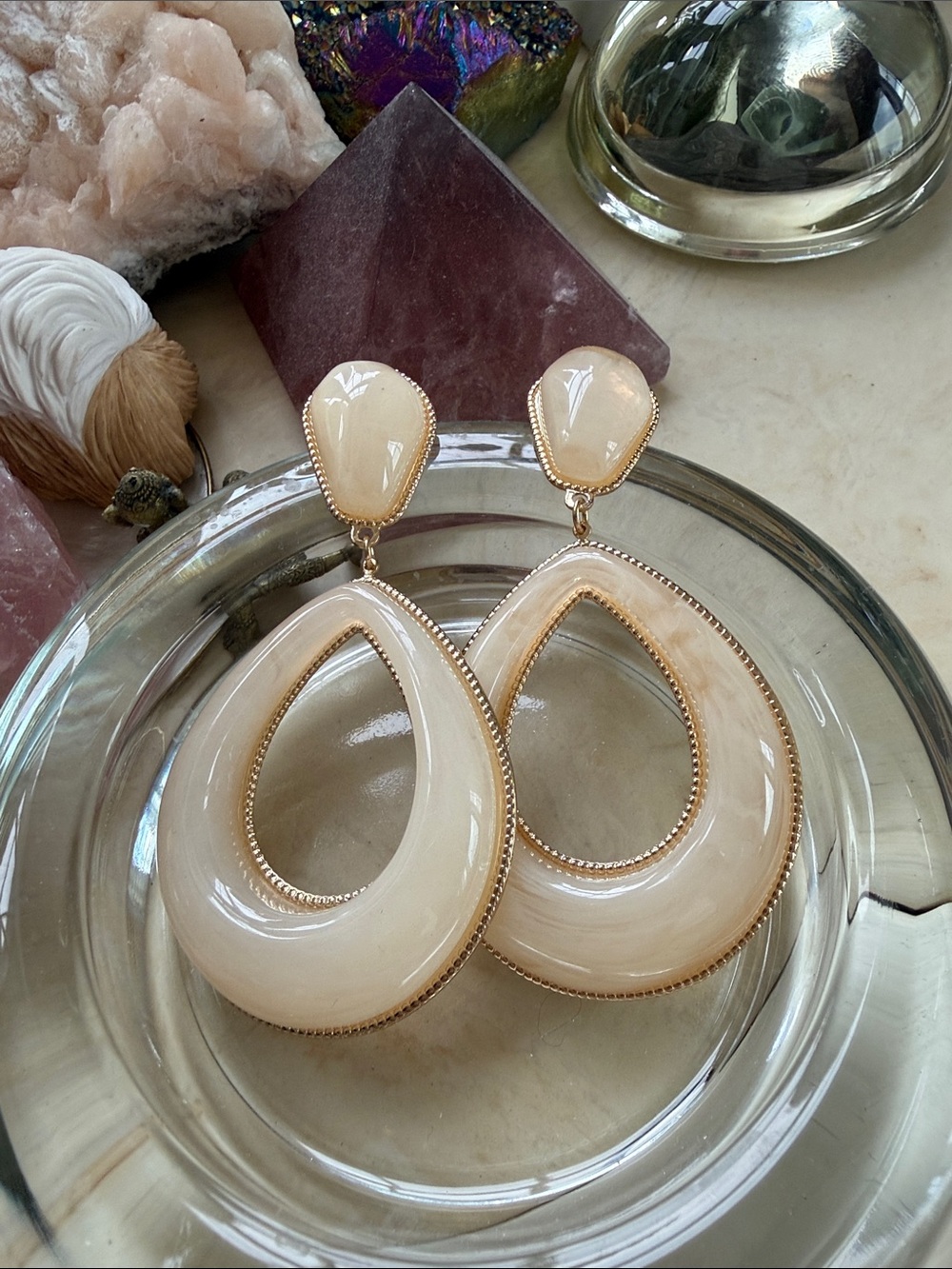 Elegant Cream Teardrop Resin Dangle Earrings - Brand: